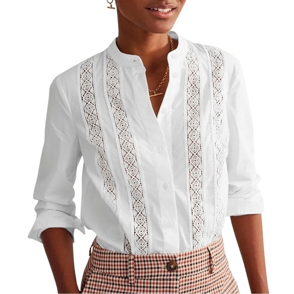 BODEN Lace-Panelled Poplin Shirt T1403 - Picture 1 of 11